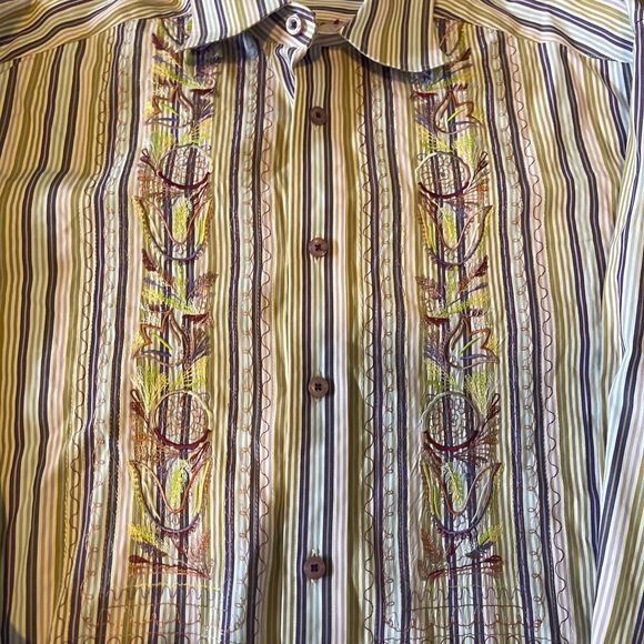 Robert Graham Long Sleeve Button Down Cotton Embroidered Striped Shirt Sz Lg - Picture 3 of 13